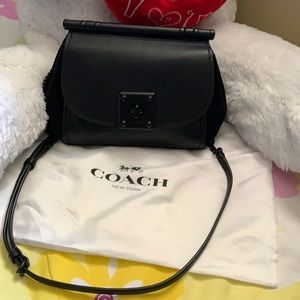 coach black leather bag, suede on both side